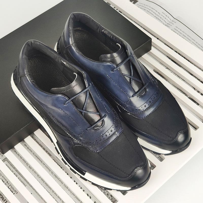 Мужские кроссовки из натуральной кожи и ткани в стиле пэчворк на шнуровке коричневого цвета, повседневные туфли-оксфорды для мужчин