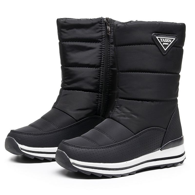 Winter Snow Boots Women's Tall Cotton Boots Winter Thickened Waterproof and Non-slip Piled Large Size Cotton Shoes Thickened