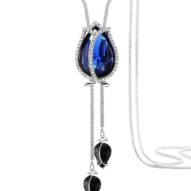 Fashion Woolen Sweater Chain Jewelry With Crystal Tulip Pendant For Womens Casual Style