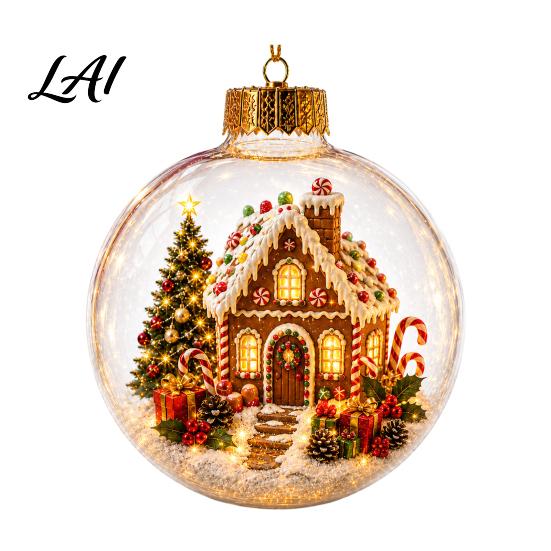 3D Winter Scene Baubles Glowing Christmas Story Ornament Light-Up Ball with Warm LED Light Mini Holiday Acrylic Festive Tree in Clear Hanging