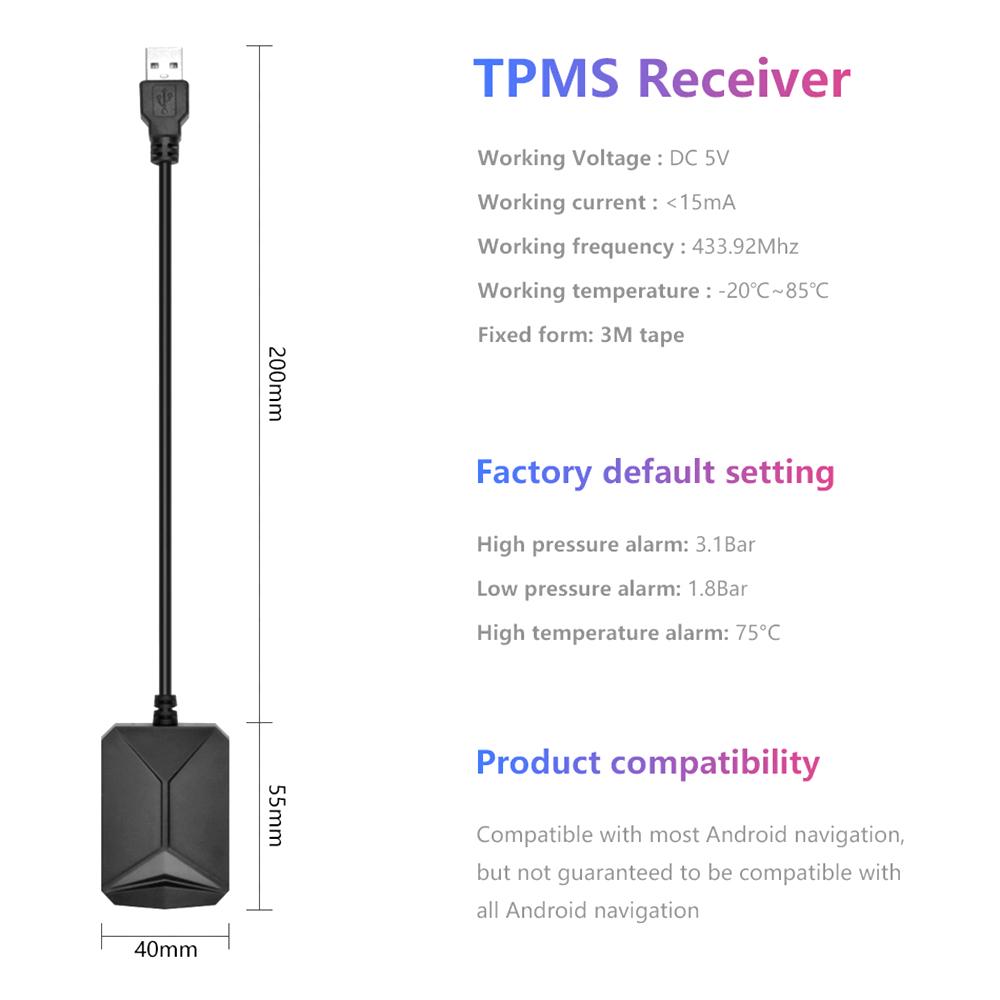 USB Android TPMS Система контроля давления в шинах Монитор напряжения Android Навигация Мониторинг
