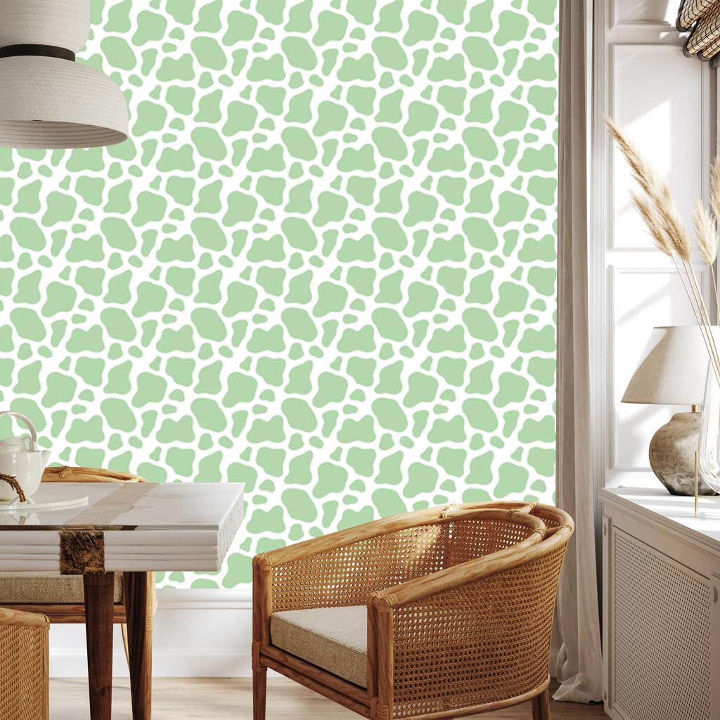 Cow Patches Wallpaper mint, white and light gray 50x1000