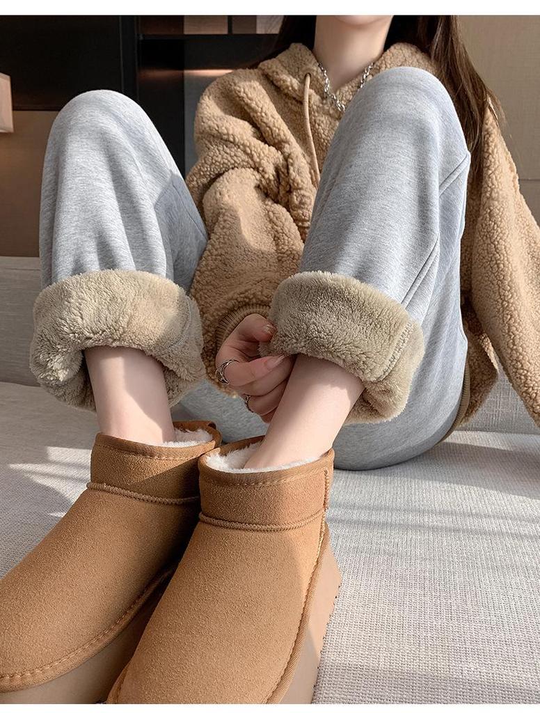 Женские флисовые спортивные штаны с высокой посадкой и манжетами - Толстые серые джоггеры для осени/зимы 2024