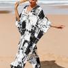 YYFS Женская мода отпуск лето весна черно-белый цветной принт с длинным рукавом и v-образным вырезом повседневные платья