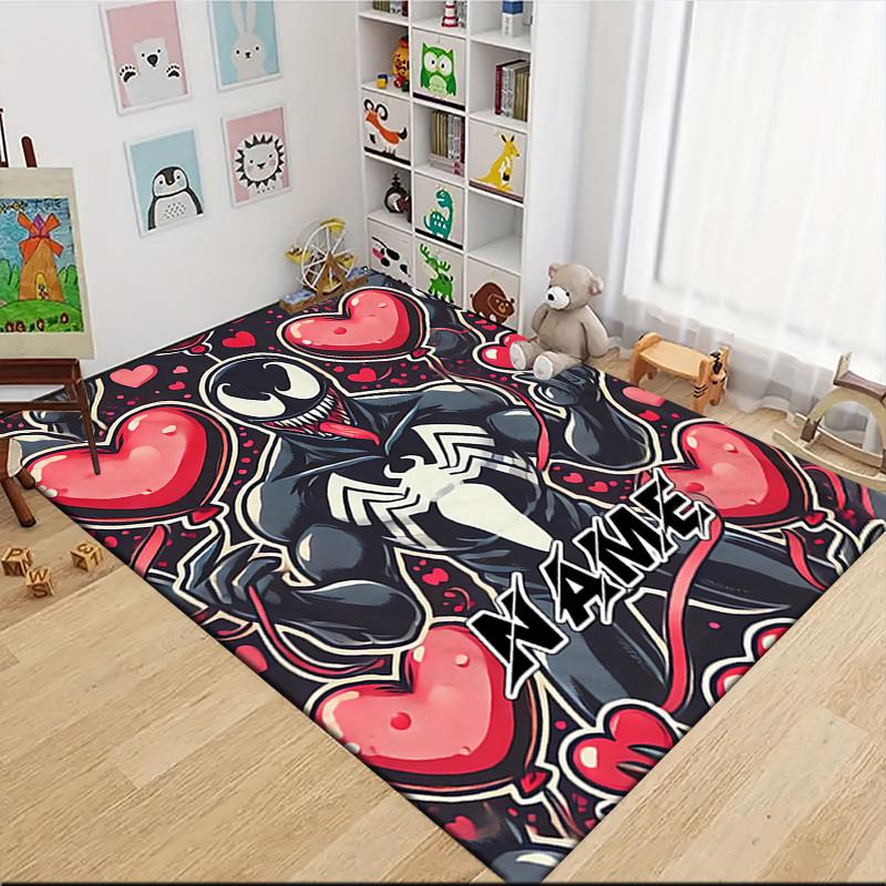 Custom Name "Venom Love Heart Theme" Carpet Rug Customizable Soft Washable Anti-Slip Home Living Room Sofa Mats Personalized Rug. 09094