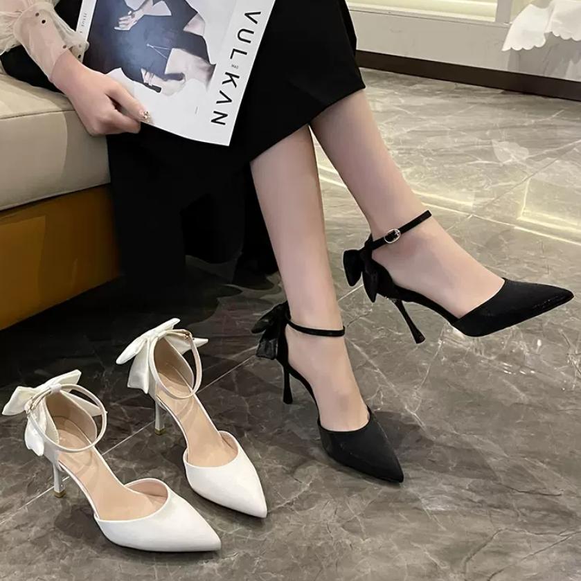 2024 Spring/summer New High Heels Bow French Pointy Sandals Design Bridesmaids Women Shoes Pumps