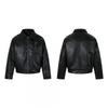 Mens Winter Faux Leather Jacket Loose Fit Casual Streetwear Coat Youth