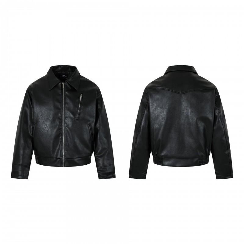 Mens Winter Faux Leather Jacket Loose Fit Casual Streetwear Coat Youth