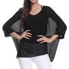 Plus Size Black Chiffon Tunics Blouses for Women Batwing Summer Boho Shirts Beach Cover Ups