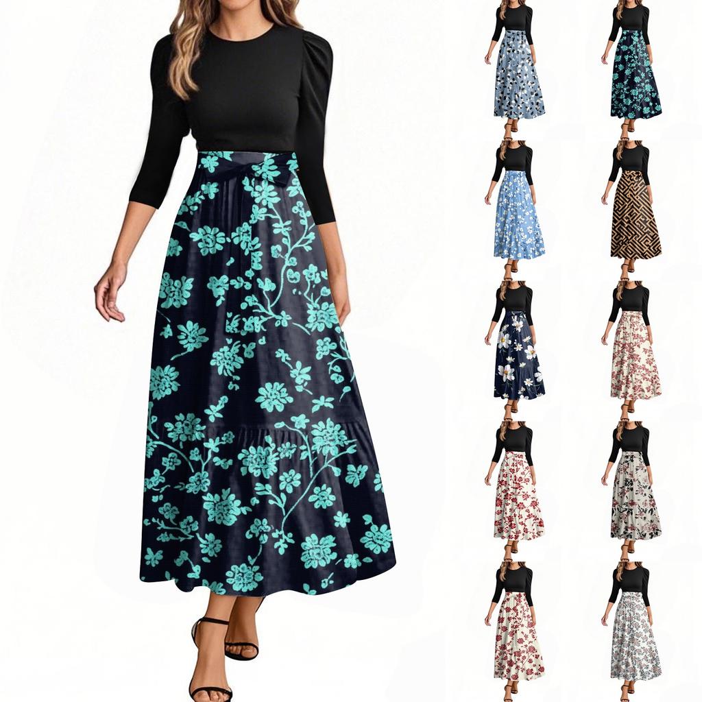 Женское модное повседневное платье с поясом и круглым вырезом, цветочной вышивкой, элегантное, темпераментное, с рукавами три четверти