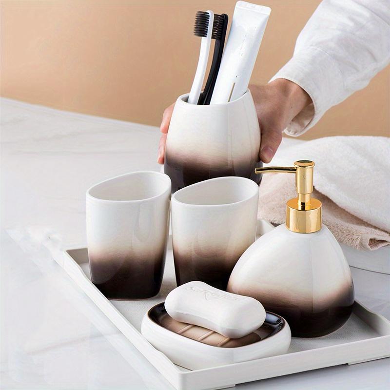 6 шт. 1 набор принадлежностей для ванной комнаты из керамической керамики коричневого цвета Advanced Gradual, 2 стаканчика для ополаскивателя для полости рта, 1 мыльница, 1 стаканчик для зубной щетки, 1 поднос, 1 баночка для лосьона Подарки Creative Home.