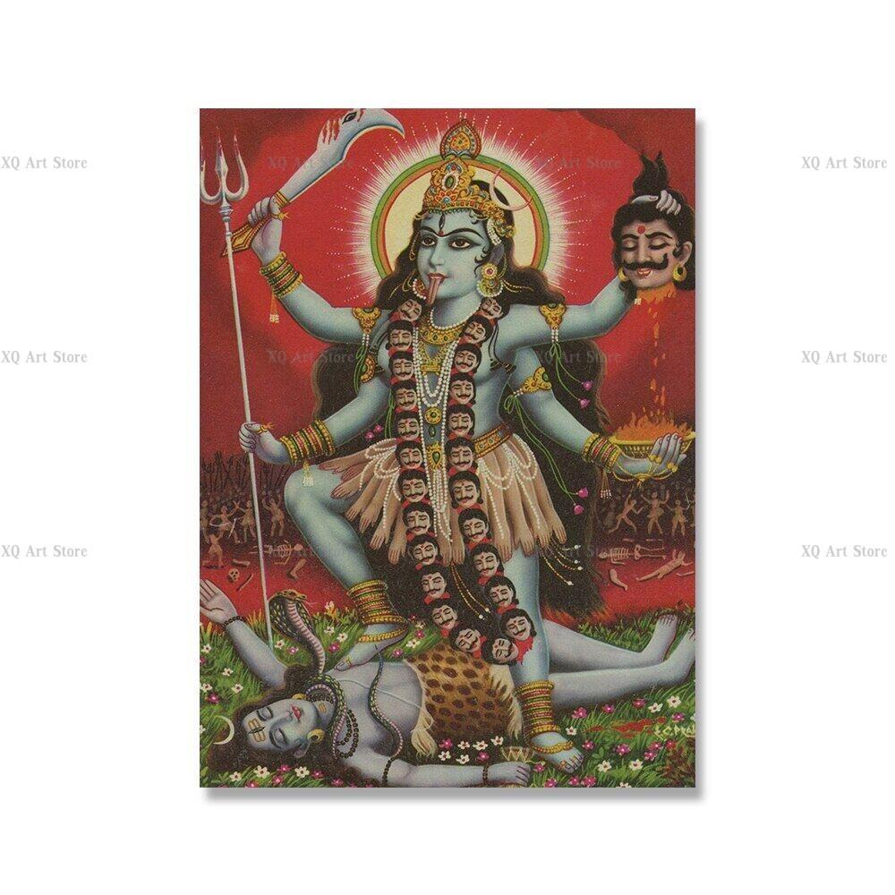 Винтажный постер в индуизме Дурга Шива Вишну, холст, картина, настенная картина, художественные принты с индуистской преданностью для дома, гостиной, без рамы