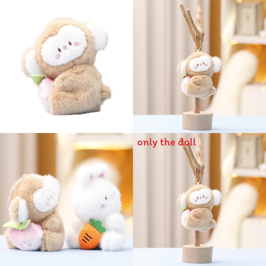 Monkey And Rabbit Plush Keychain With Carrot Peach Design For Girls Gift And Collectible Fun