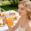 Double Bowknot Square Glass Water Cup, High Quality Heat Resistant New Model With Straw And Handle, Tea Cup