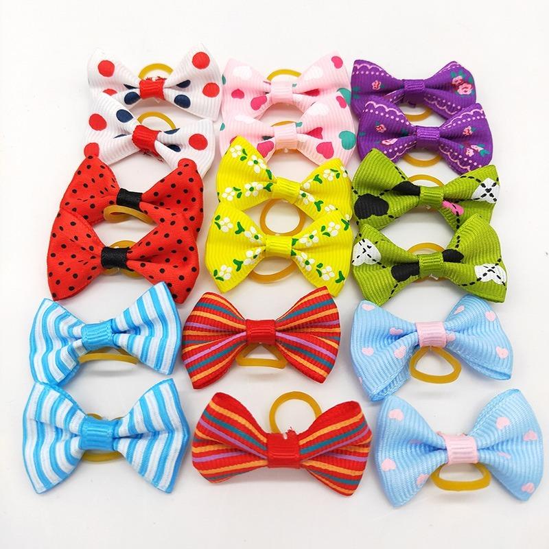 50Pcs Multi-colored Cute Pet Dog Bows Hair Accessories Grooming Puppy Hair Accessories with Rubber Bands Puppy Pet Headwear Beauty Accessories