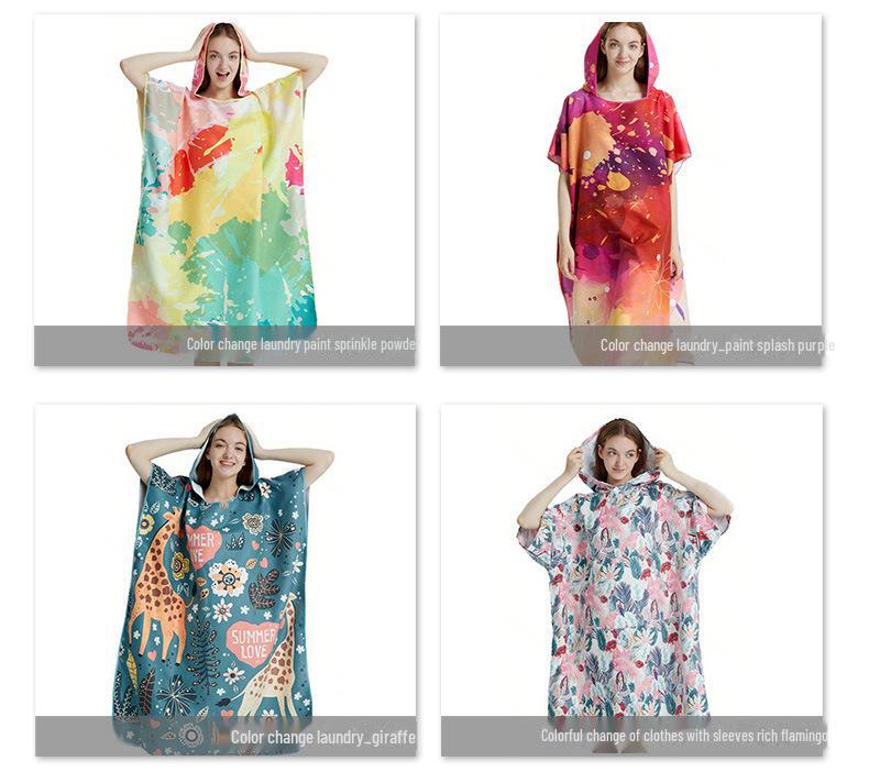 Colorful Quick-Dry Hooded Towel Cape for Beach, Bath, and Pool