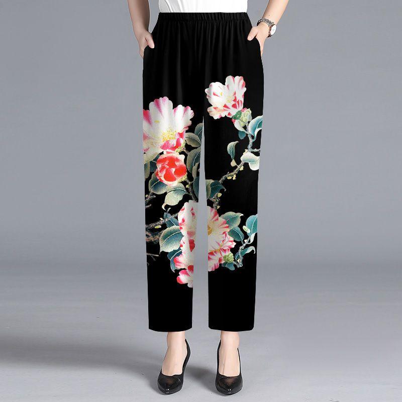 Casual Straight Leg Pants Spring High Waisted Floral Pants Women's Pants