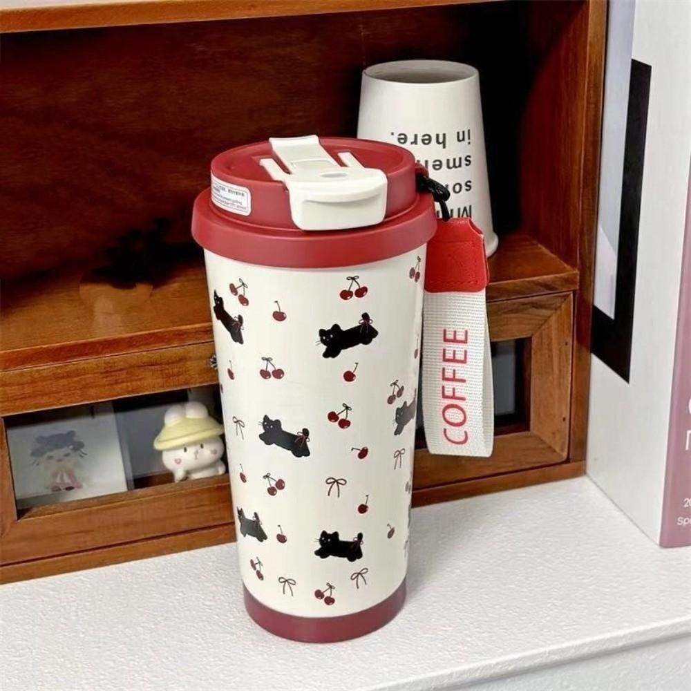 Cartoon Cat Pattern Coffee Cup Leak-Proof Straw Cup Portable Insulated Cup Office