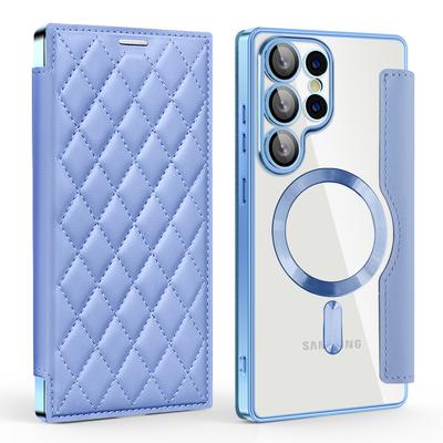 Магнитный кожаный чехол-книжка для Samsung Galaxy S25 Edge S24 Plus S23FE S22 Ultra Беспроводная зарядка Прозрачная обложка-кошелек для карт