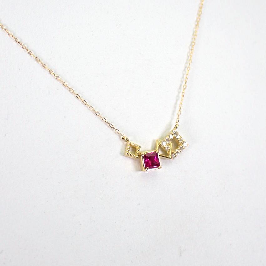 [New] K18 Ruby Diamond Pendant Necklace [i2-8]