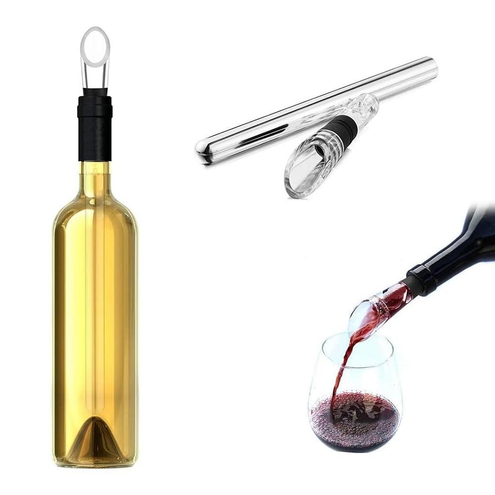 Wine Chiller, 3-in-1 Stainless Steel Wine Bottle Cooler Stick, Wine Cooling Stick, Wine Chilling Rod with Aerator and Pourer