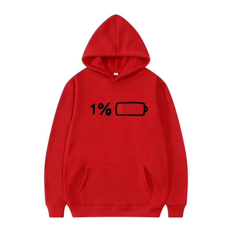 Men's Women's Hooded Sweatshirt Urgently Charge 1% Funny Print Autumn Winter Fleece Streetwear