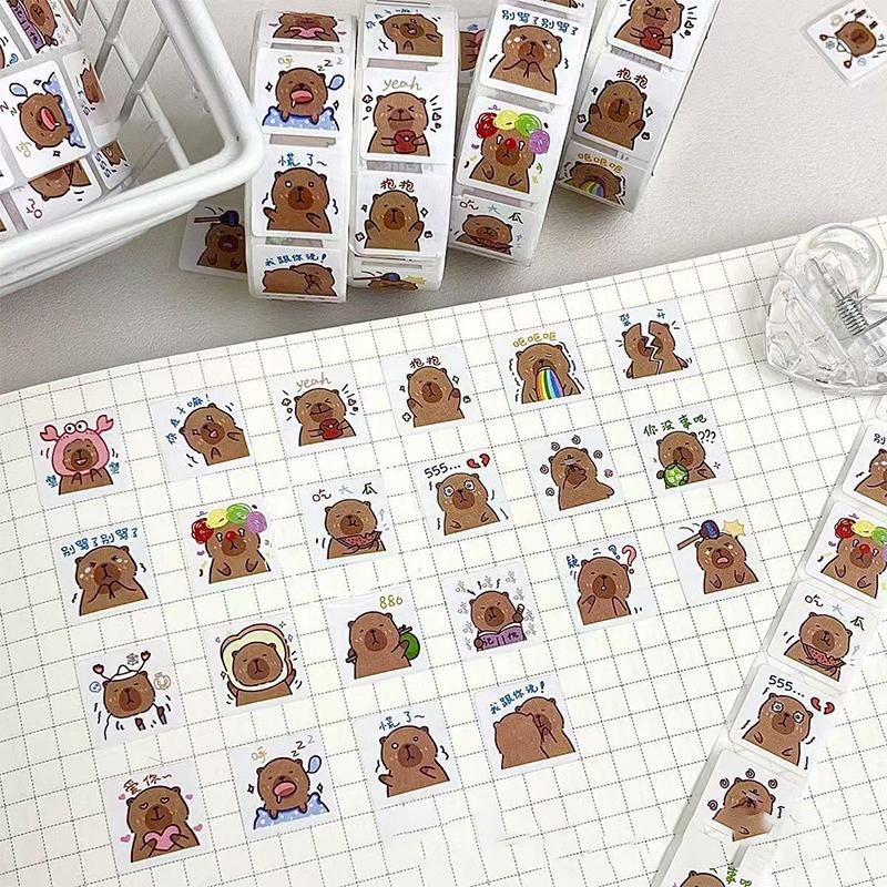 500 шт./рулон Мультяшные наклейки с капибарой Декорации DIY для телефона, ноутбука, чемодана, ноутбука Детские наклейки