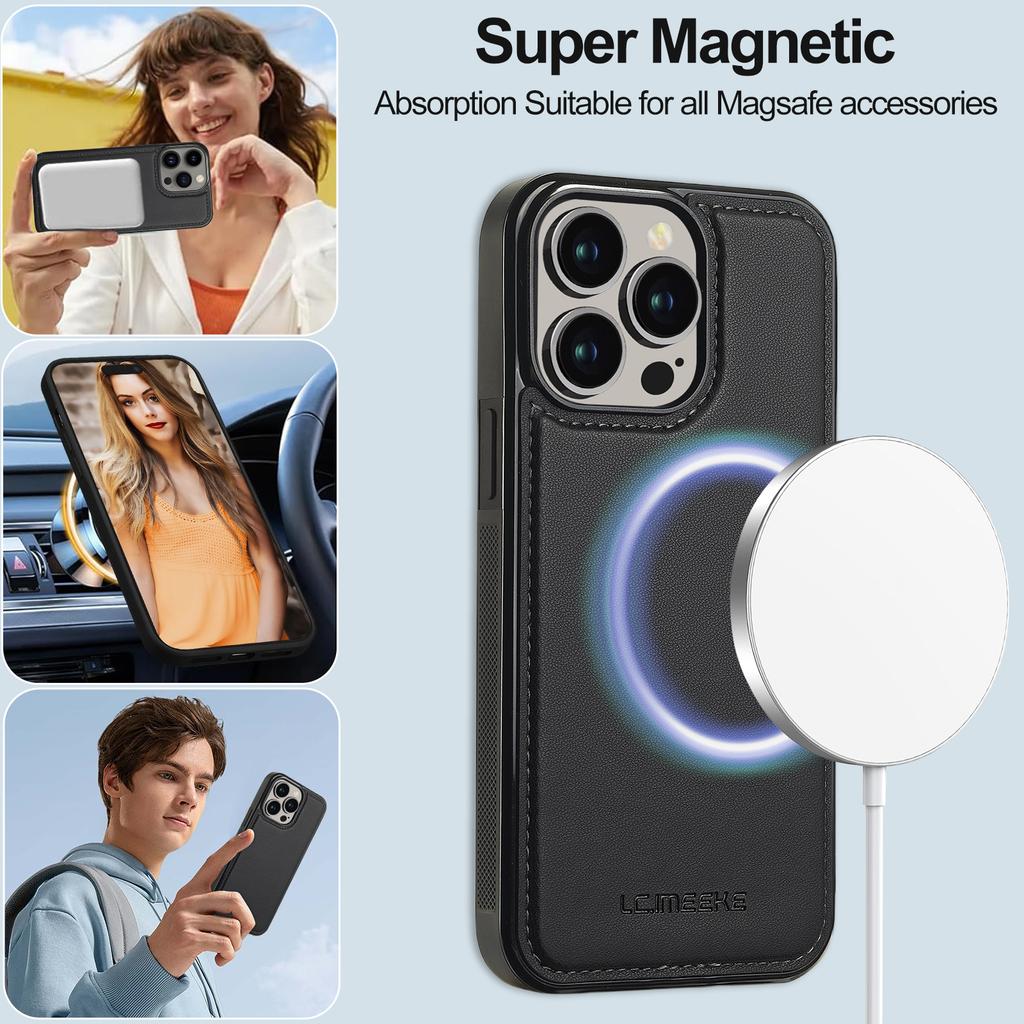 Серия LC.IMEEKE L2 для iPhone 15 Pro Max Чехол Кожаный кошелек Съемная магнитная накладка для телефона