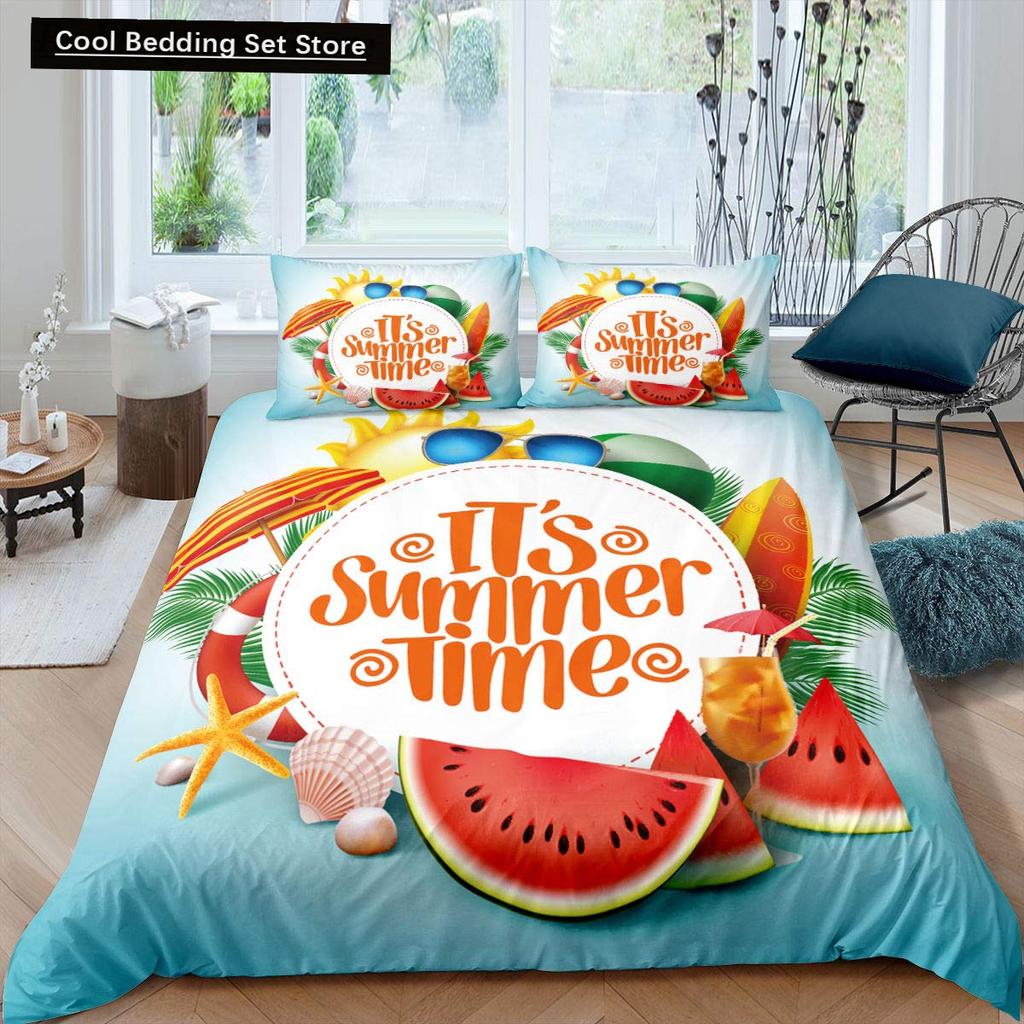 Cartoon Fruit King Queen Duvet Cover Summer Tropical Fruit Bedding Set for Boy Girl Banana Pear Red 2/3pcs Polyester Quilt Cover