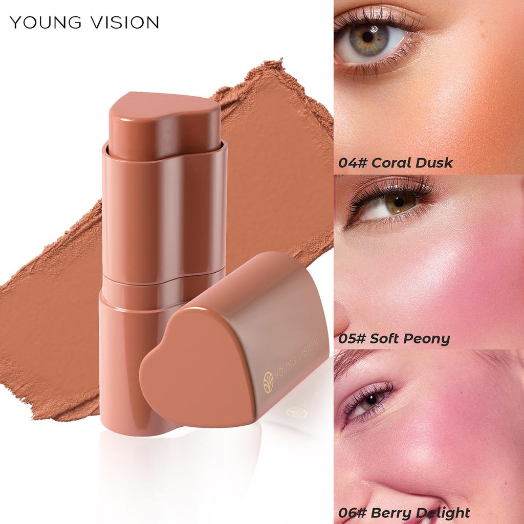 YOUNG VISION 1PCS Heart Blush Cream Contouring Stick Face Modifier Mousse Blush Lipstick 2-in-1