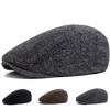 Vintage Big Herringbone Beret For Men Autumn Winter Warm Casual Newsboy Cap Fashion Women Flat Hat Double Breasted Adjustable