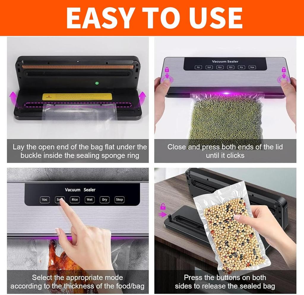 Sealer Machine for Food Food Sealer for Sous & Meal Prep, Dry & Moist Food Modes, Compact Vacuum Se