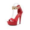 Женские босоножки с надписью New Summer Fashion, красные пикантные красные туфли на высоком каблуке-шпильке с цепочкой, каблук-шпилька 13 см, платформа 3 см, LFD