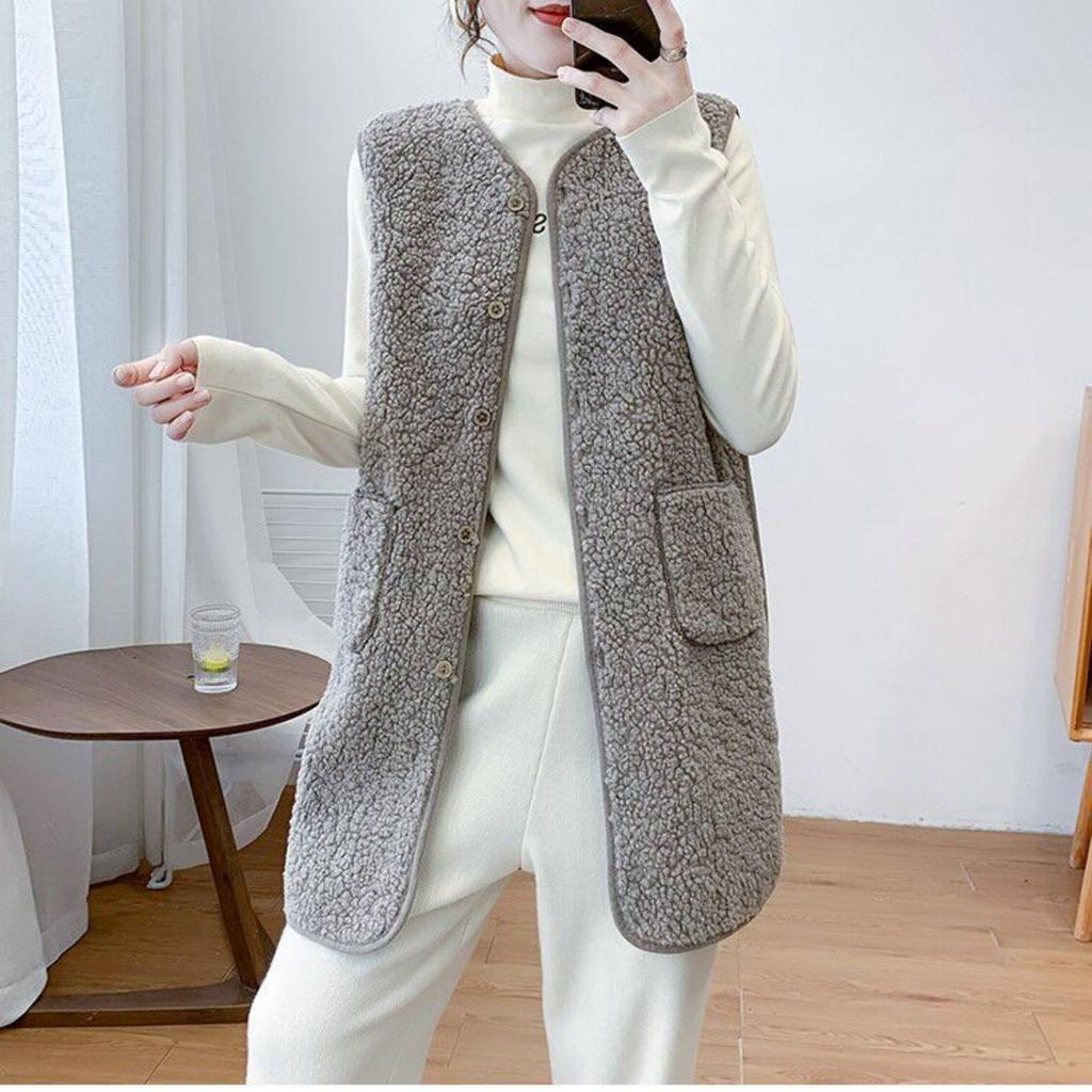 Women's And Winter Outerwear Mid-length Imitation Lambswool Vest Plush Waistcoat