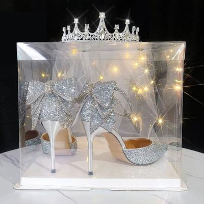 Серебристые туфли на высоком каблуке новые весенне-осенние пайетки бриллиантовый кристалл Сюхэ основное платье свадебная обувь два варианта носки свадебное платье