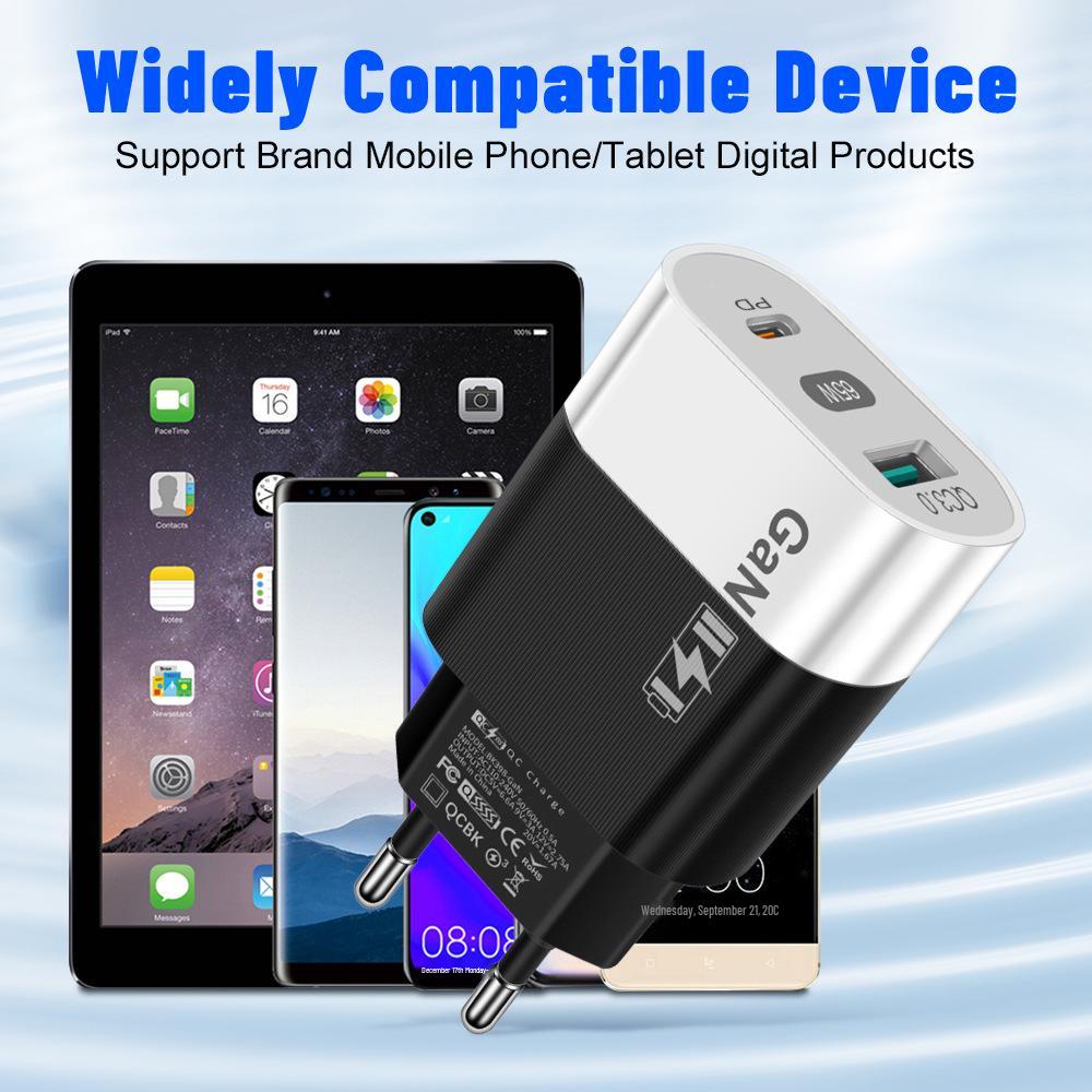 33-ваттное USB-зарядное устройство GaN: Быстрая зарядка QC 3.0 и PD, 9В/12В, стандарт США/ЕС