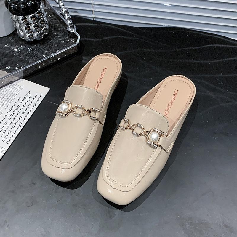 Тапочки Baotou, женская летняя одежда, весна 2025, новые туфли Lazy Muller с квадратной головкой, плоские одинарные туфли, полутуфли