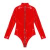 Women Tight Patent Leather Leotard Zipper Long Sleeve Bodysuit Catsuit Pole Dancing Wear