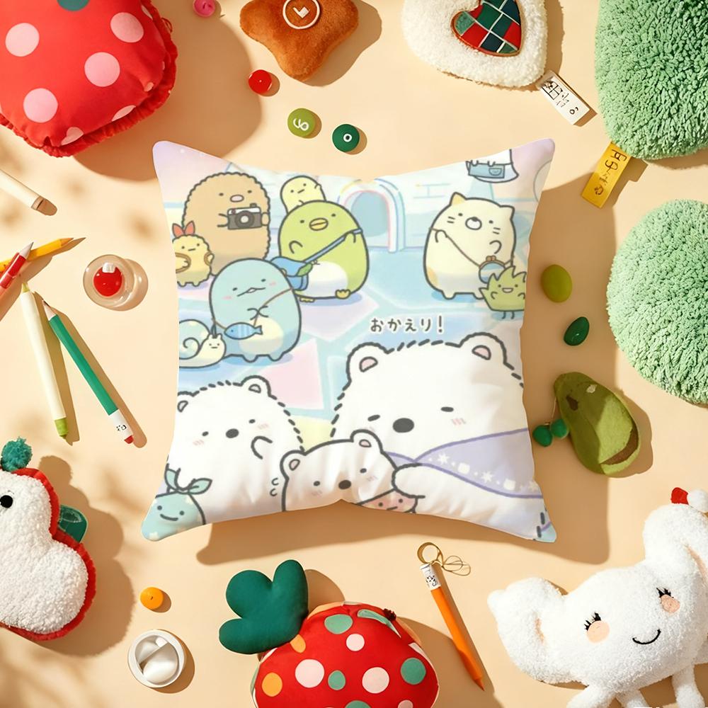 Cushion Cover Plush Fabric Soft Double-Sided Printed Sofa Warm Winter Home Gift Pillow Cover Cute S-Sumikko G-Gurashi