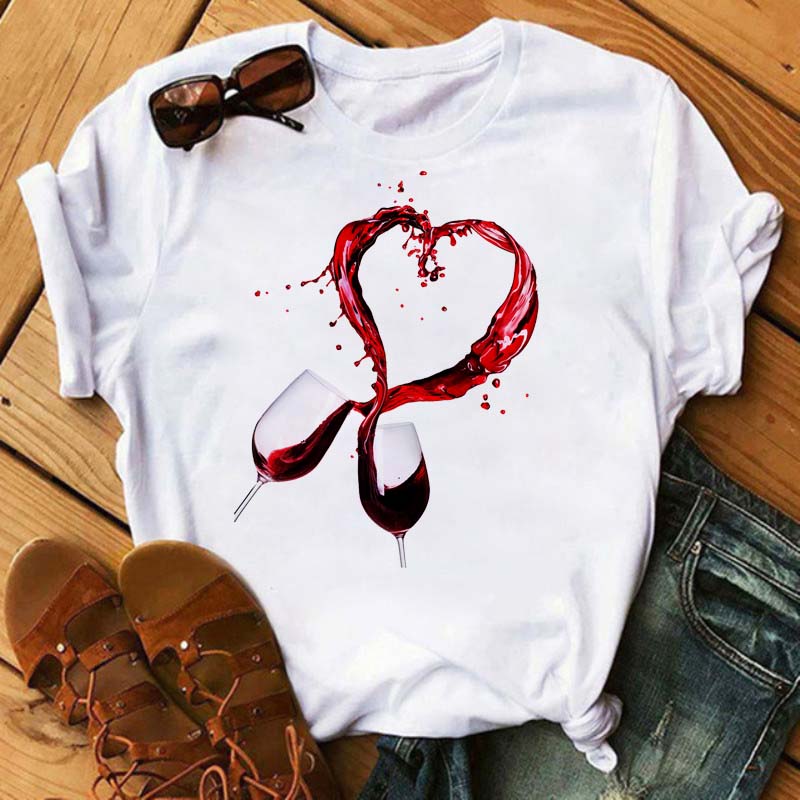 Новая женская футболка повседневная с коротким рукавом женская модная футболка с принтом розы и бокала вина черная футболка женские топы футболки