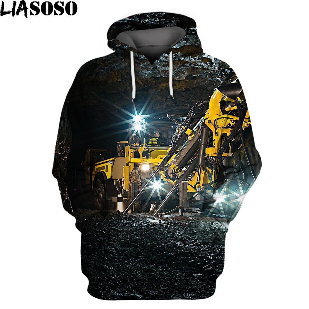 Весна Осень Модная мужская толстовка с капюшоном Трактор Экскаватор 3D Печатный Уличная одежда Унисекс Куртка Повседневные Большие Топы