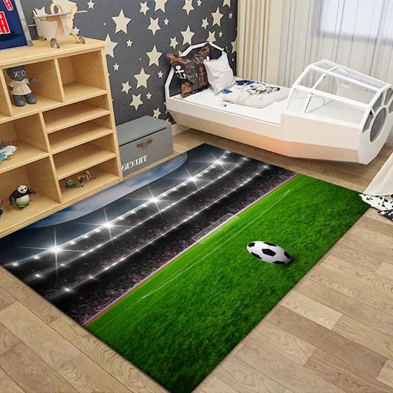 3D Football Basketball Field Floor Mat Large Anti-Slip Carpet for Kids' Room Bedroom Washable Rug for Play Area Boy's Decor