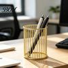 Office Desk Pen Holder Metal Holder, Nordic Organizer for Makeup Brushes, Electroplated Accessory Anti-Rust Multifunctional Storage Basket Pencils