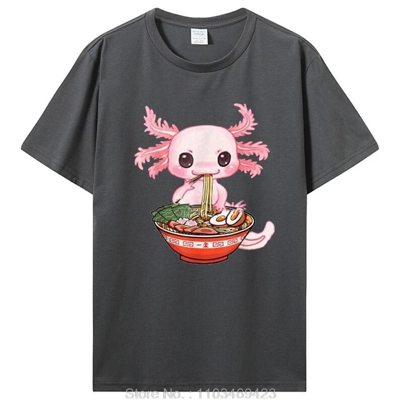 Kawaii Axolotl Ramen Noodles японское аниме Otaku Nu Goth футболка унисекс хлопковая футболка одежда большие футболки с рисунком