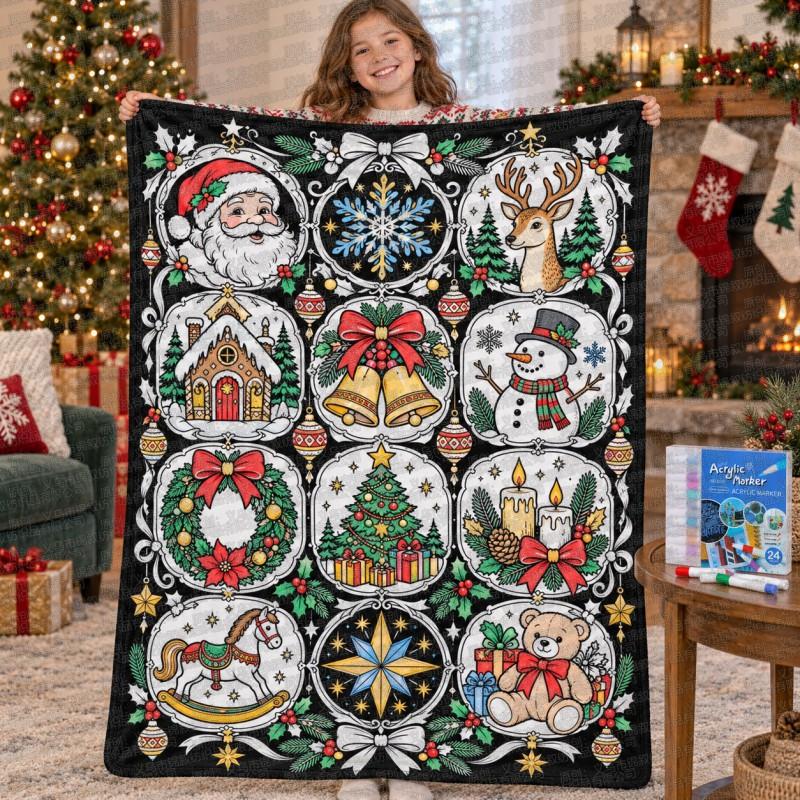 Santa Claus Coloring Flannel Blanket 2026 All Season Office Nap Soft