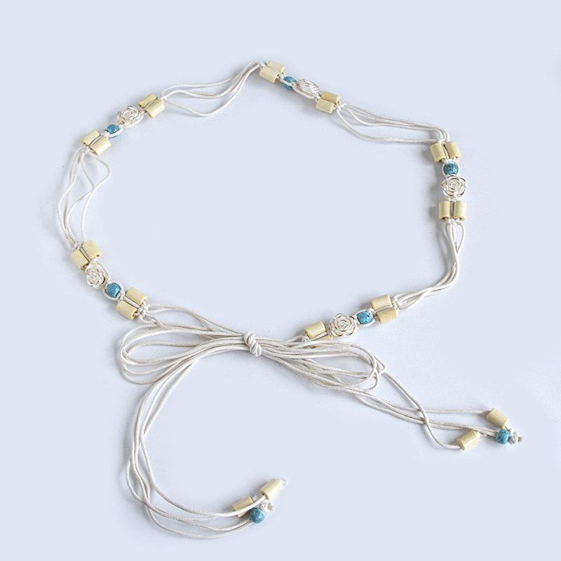 New Boho Style Waist Rope Hand-woven Wood Bead Waist Rope Vacation Casual Natural Skirt Belt Women's Waist Rope