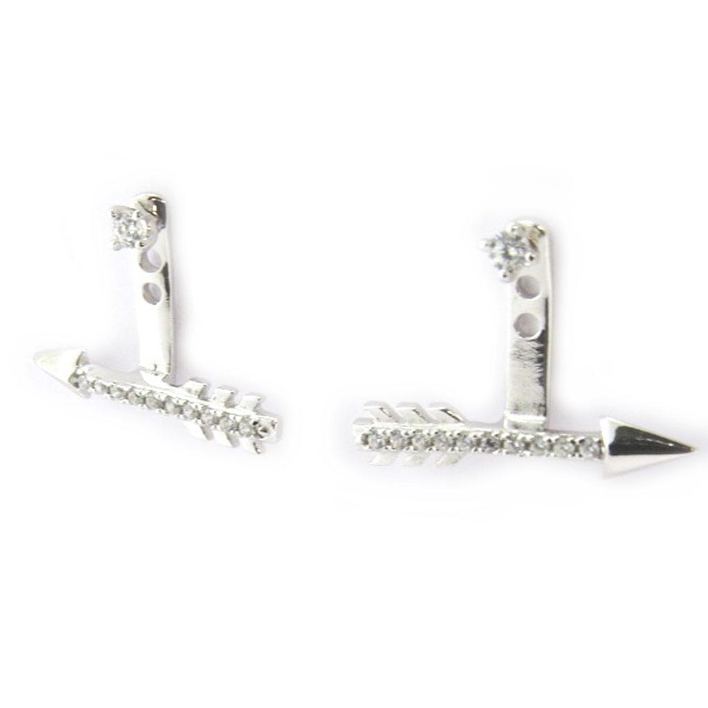 Les Trésors De Lily [M9925] - Silver Lobe Contour Earrings 'Cupid's Arrows' White (rhodium-plated)