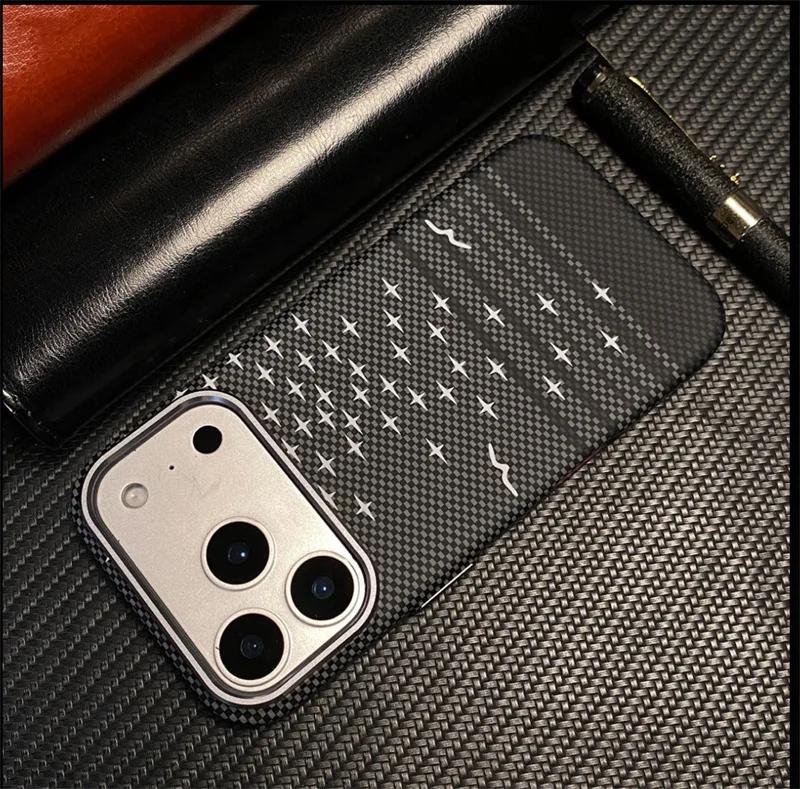 For MagSafe Luxury Carbon Fiber Textured Phone Case for iPhone 17/16/15 Pro Max, Alloy Lens, Magnetic Wireless Charging
