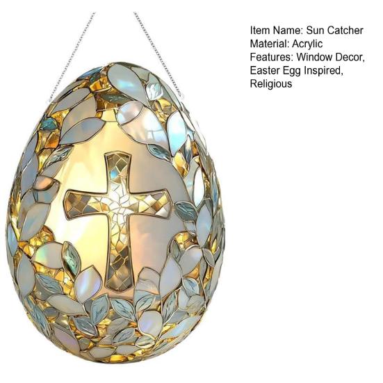 Yousheng Easter Egg Suncatcher 2D Acrylic Egg Shape Sun Catcher Window Hanging Decoration with Chain for Porch Garden Religious Home Decor