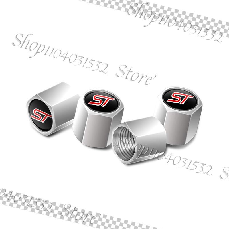 4Pcs/Set ST Logo Emblem Car Styling Wheel Tire Valve Caps Dust Covers For Ford Focus MK2 MK3 Fiesta Mondeo Kuga Accessories